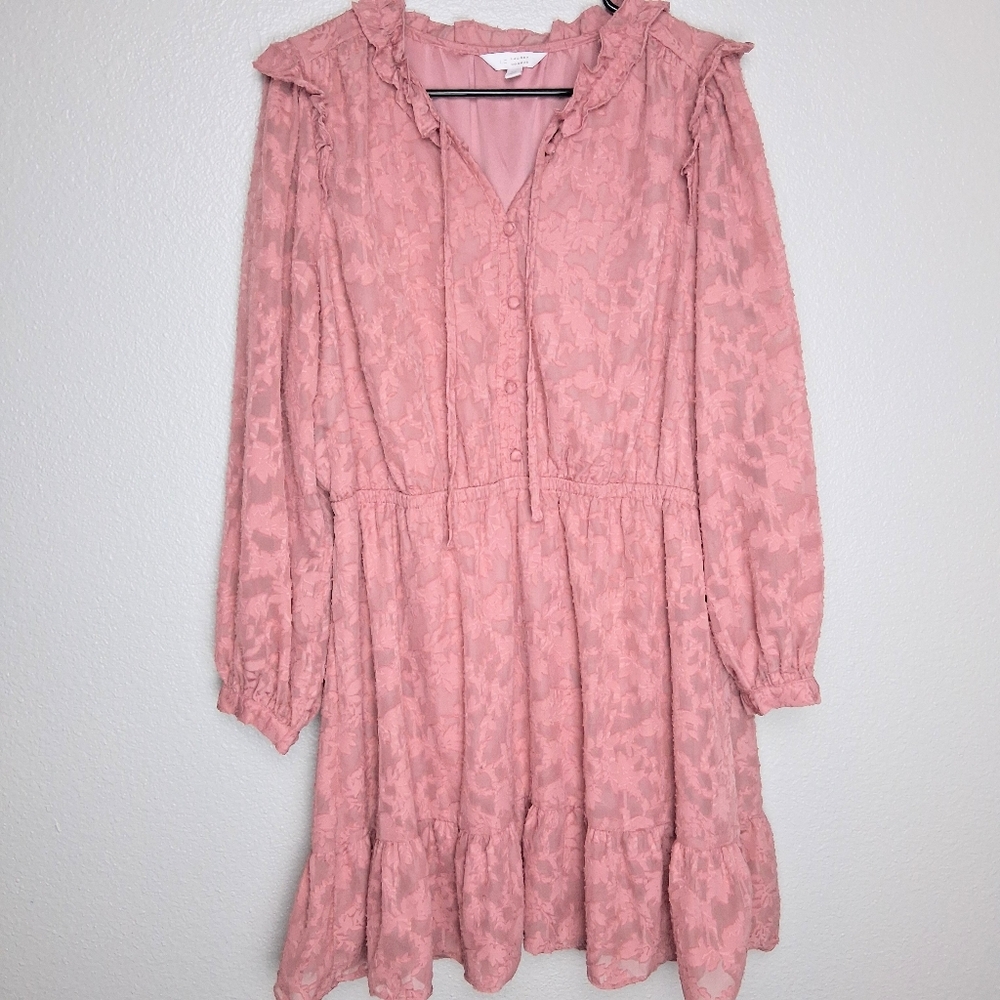 Lauren Conrad Pink Long Sleeve Lace Outerlayer Short Length Dress Size L